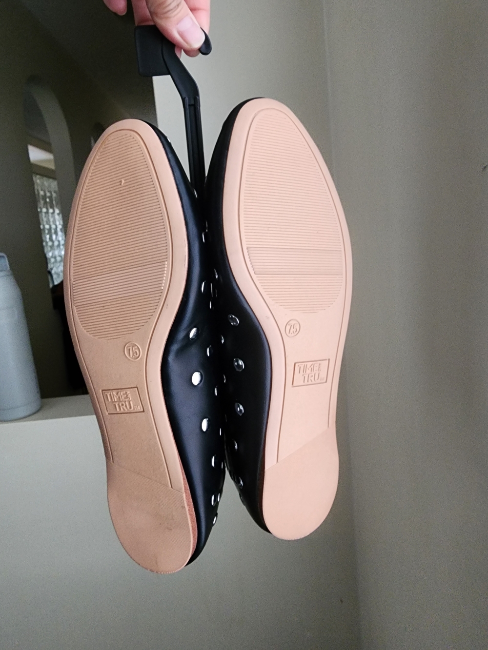 Black Slip-On Flats with Silver Eyelet Detail - Picture 3 of 3